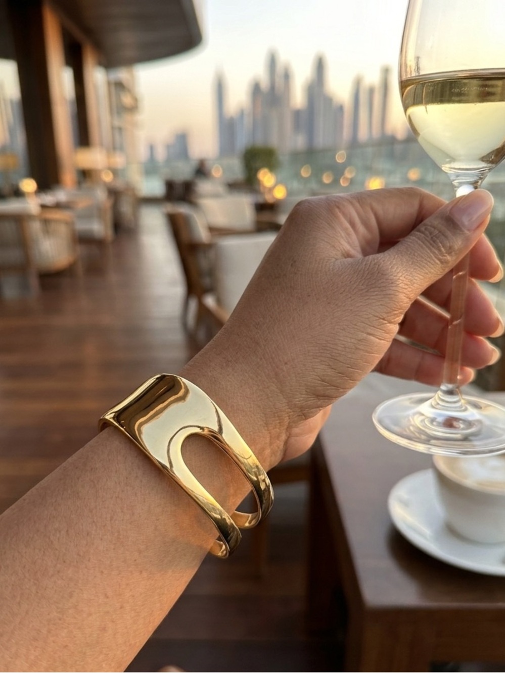 Stainless Steel Gold Tone Open Cuff Bracelet Modern Statement Jewelry